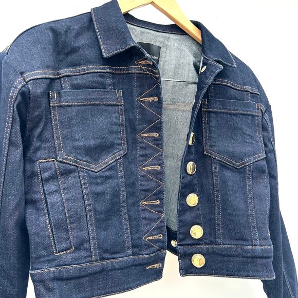 New Marciano By Guess Kylie Denim Jacket Cropped Dark Wash Small 4 Boxy 40 - Picture 8 of 14